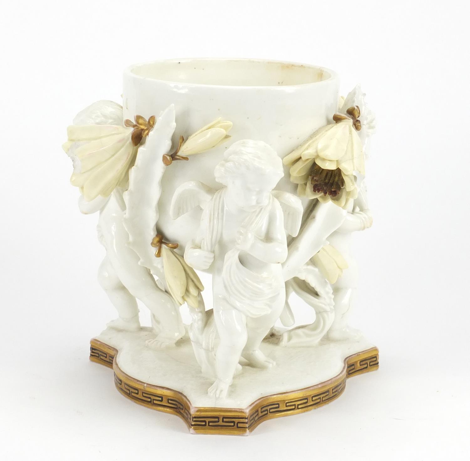 Moore porcelain cherub cache pot, 20cm high : For Further Condition Reports Please visit our website