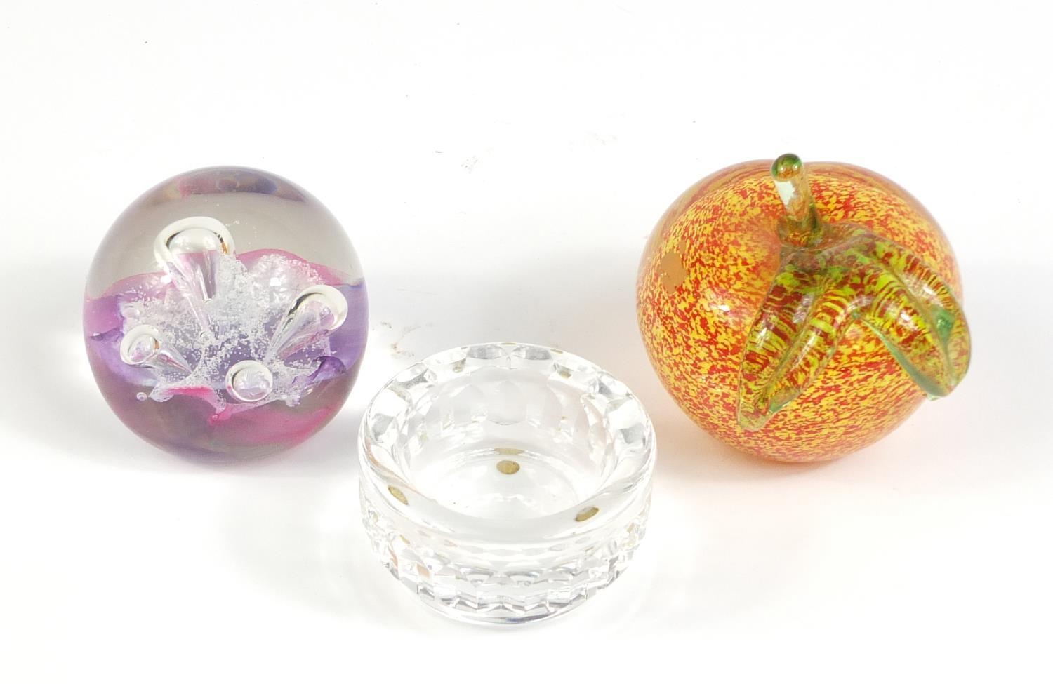 Glassware including a Caithness moon flower paperweight and a Kosta Boda dish : For Further