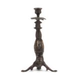 Bronze figural candlestick in the form of a acrobatic Indian, 25cm high : For Further Condition