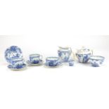 Royal Crown Derby blue and white porcelain tea service, decorated with birds of paradise, the teapot