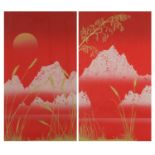 Pair of pencil signed limited edition Chinese landscape prints, titled 'Red River', numbered 79/135,