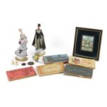 Miscellaneous items including two Capodimonte figures, antique coins and Royal Worcester