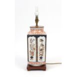 Large Chinese porcelain flat sided table lamp, 40cm high excluding the fitting : For Further