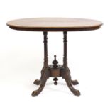 Victorian inlaid walnut occasional table with four column support, 68cm H x 90cm W x 53cm D : For