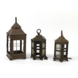 Three vintage copper and brass lanterns, the largest 43cm high : For Further Condition Reports