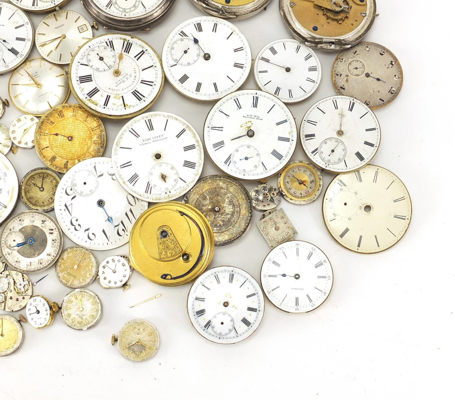 Group of pocket watch and wristwatch movements and silver cases including Waltham, Acme Lever and - Image 5 of 5