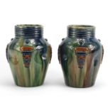 Pair of Belgium Art pottery vases with blue, green and brown glaze, 21cm high : For Further
