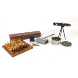Vintage and later toys including a chess set, Telster telescope and glass marbles : For Further