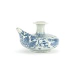 Chinese blue and white porcelain hookah base, hand painted with mythical animals and flowers, 12.5cm