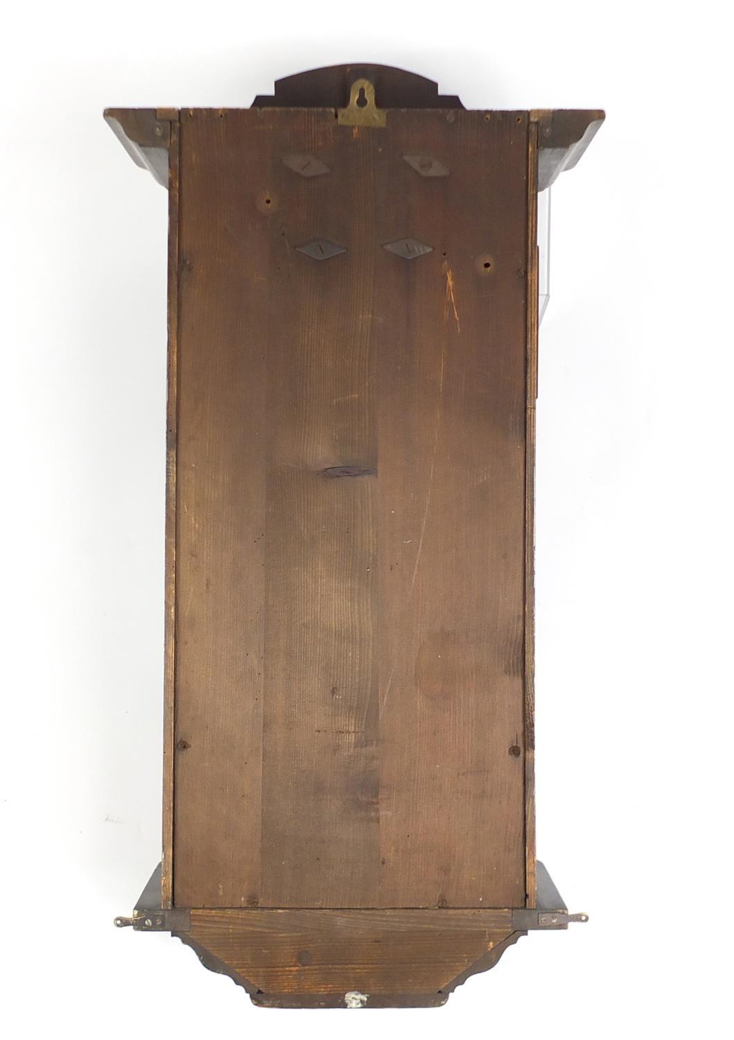 Oak cased wall hanging clock with Westminster chime, 70cm high : For Further Condition Reports - Image 3 of 3