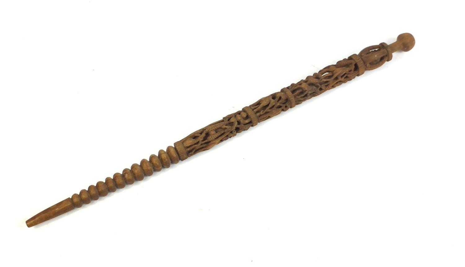 African walking stick profusely carved with animals, 107cm in length : For Further Condition Reports