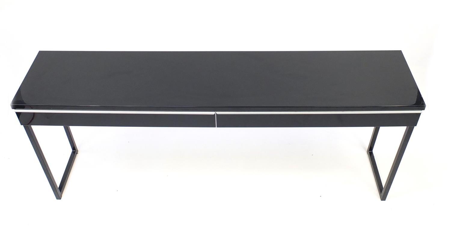 Black high gloss console table with two drawers, 74cm H x 180cm W x 40cm D : For Further Condition - Image 2 of 3