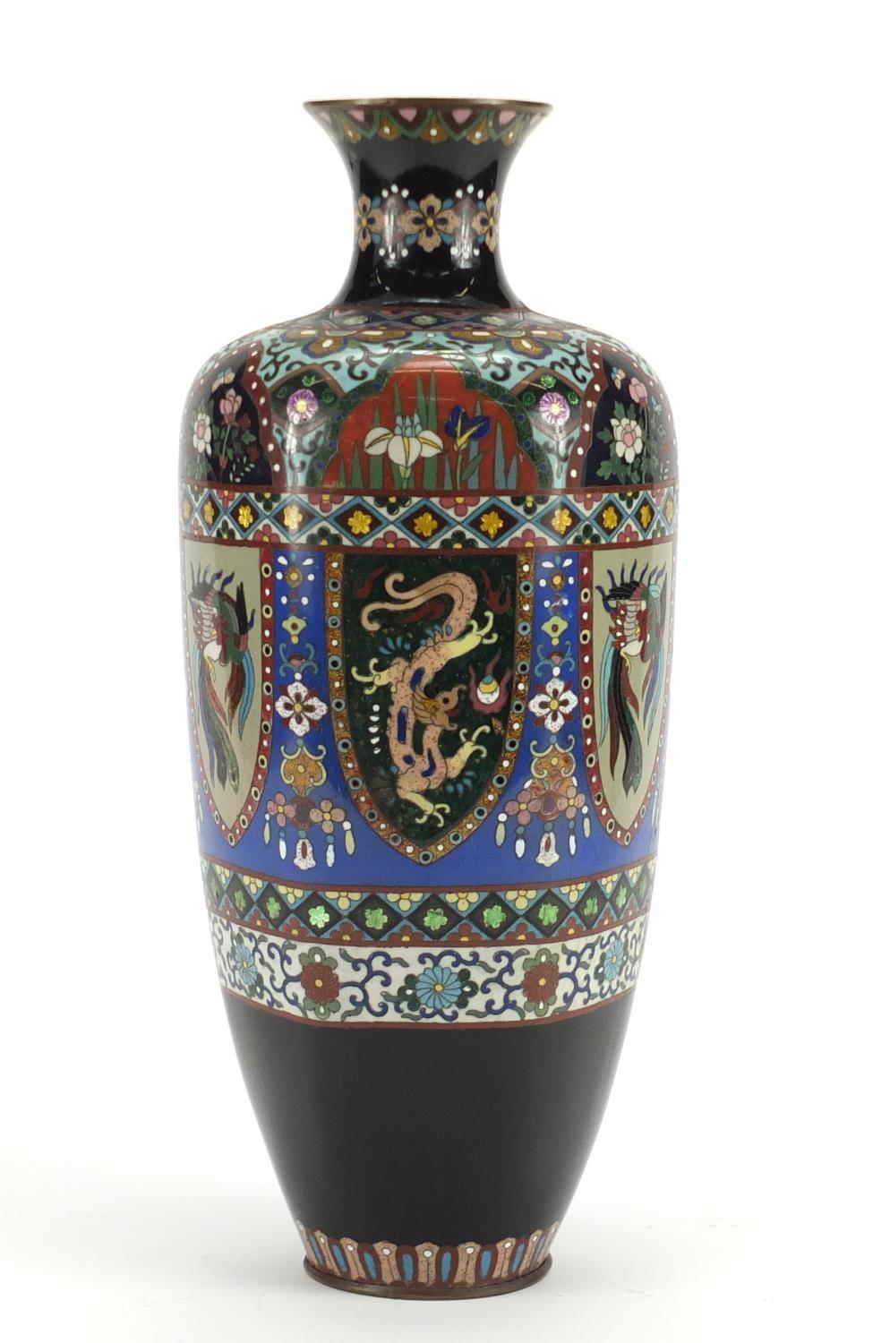 Large Japanese cloisonné vase, decorated with dragons and birds of paradise, 37cm high : For Further - Image 3 of 7