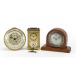 Three clocks including a Smiths car clock in an oak case and a Shatz carriage clock : For Further