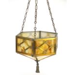 Tiffany design light pennant with brass mounts, 26cm in diameter : For Further Condition Reports