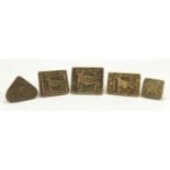 Five Islamic stone seals carved with animals, the largest 8.5cm wide : For Further Condition Reports