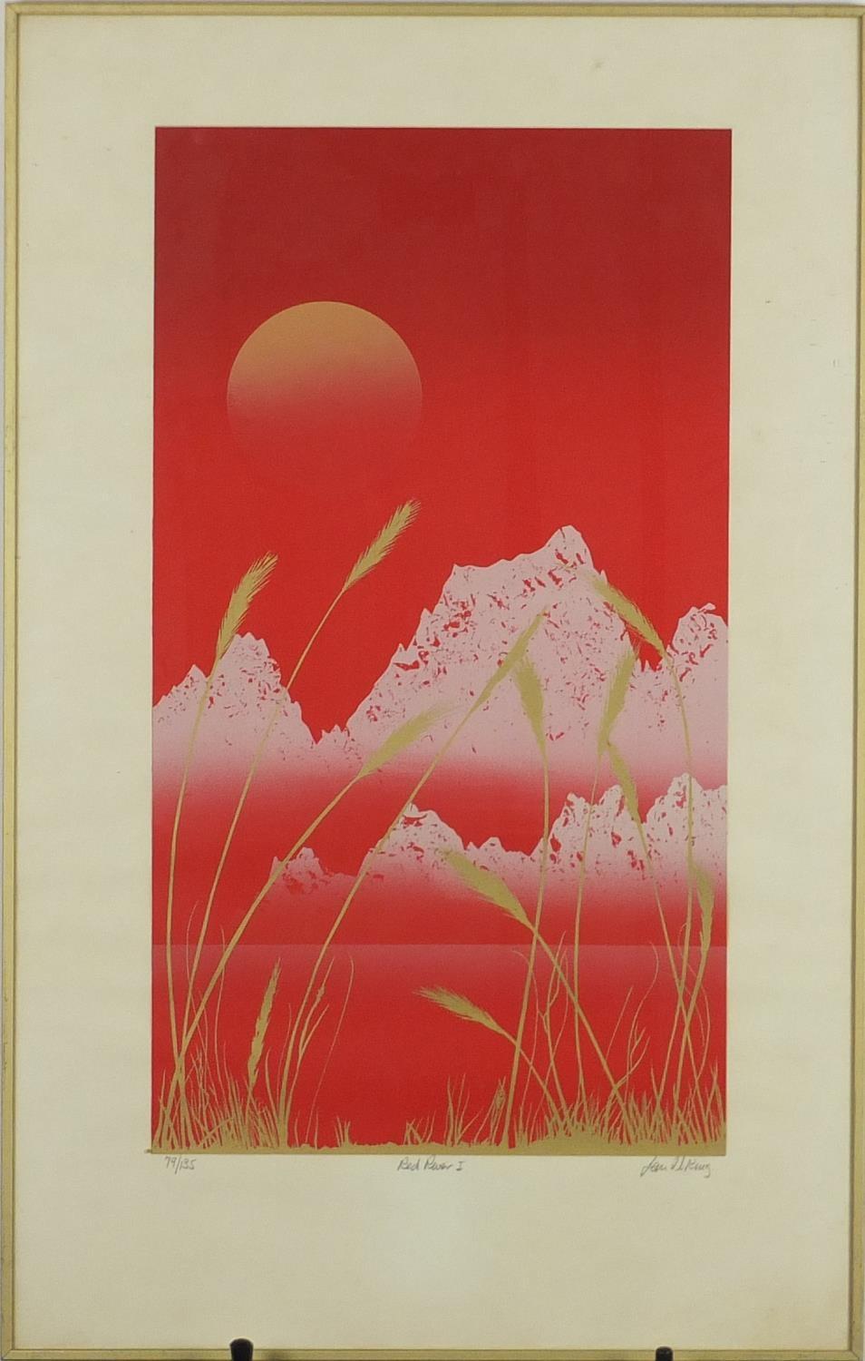 Pair of pencil signed limited edition Chinese landscape prints, titled 'Red River', numbered 79/135, - Image 3 of 13