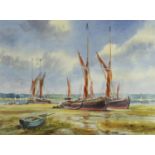 George Lyles - Moored boats, watercolour, mounted and framed, 36cm x 26cm : For Further Condition