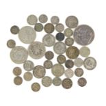 Mostly British pre 1947 coins including a Victorian 1895 crown, 153.0g : For Further Condition