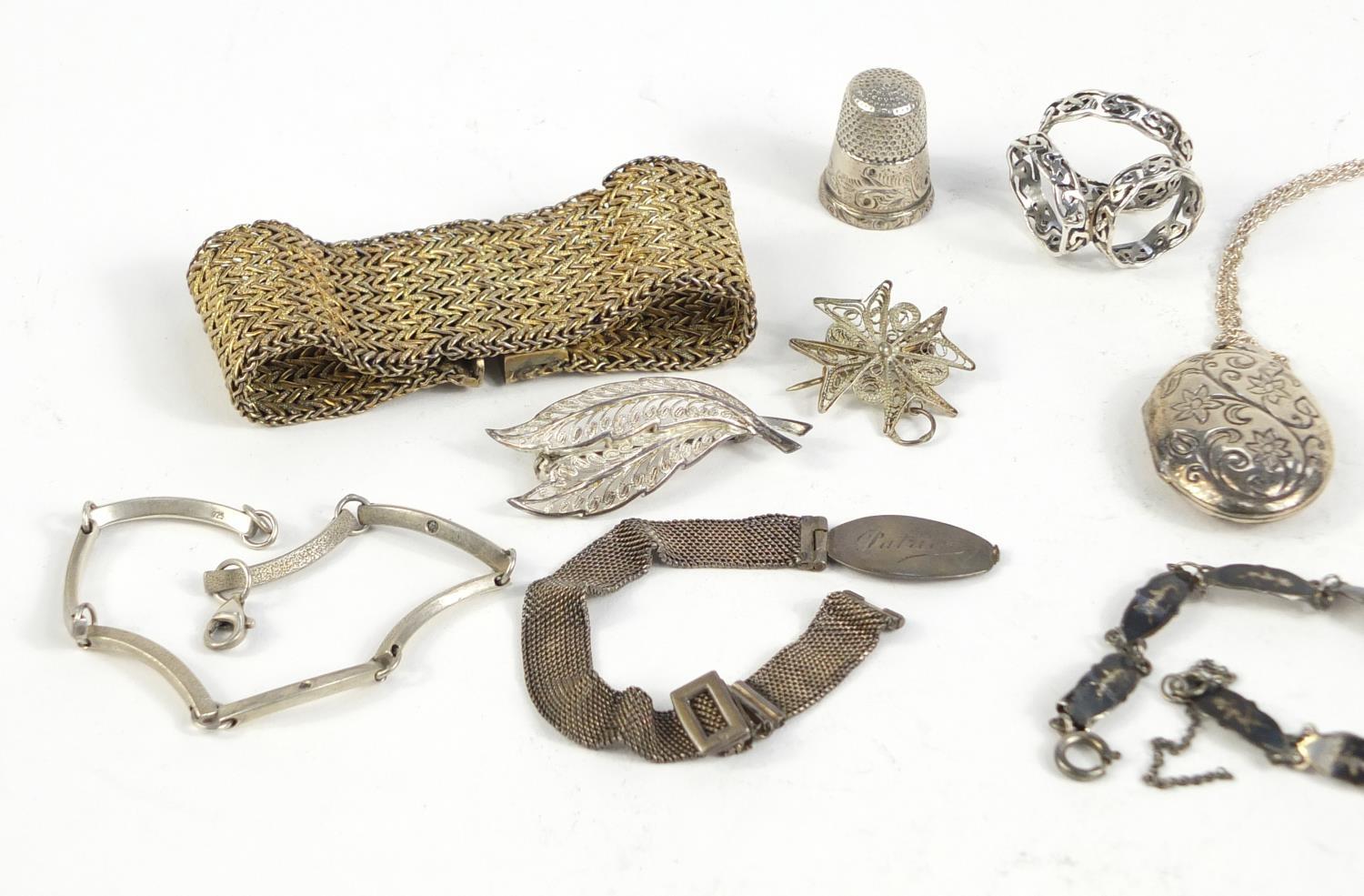 Silver and white metal jewellery including lockets, bracelets and brooches, 120.0g : For Further - Image 2 of 6