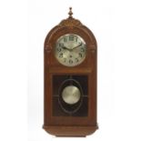 Oak cased wall hanging clock with Westminster chime, 80cm high : For Further Condition Reports