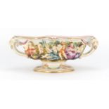 Italian porcelain centre piece with twin handles by Capodimonte, hand painted and decorated in