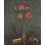 Still life with flowers in a vase, early 20th century oil on canvas, unframed, 56cm x 46cm : For