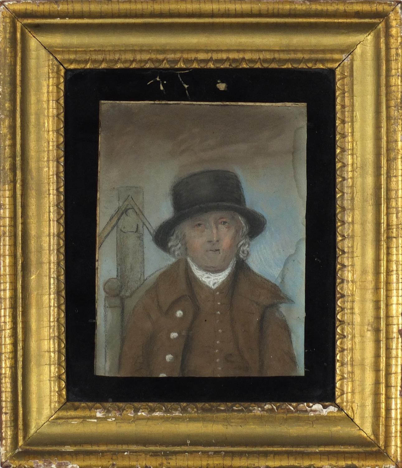 Portrait of a man wearing a top hat, 19th century pastel, inscribed Thos Bloodworth died April 1802, - Image 2 of 5