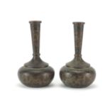 Pair of Indian enamelled brass vases, 11cm high : For Further Condition Reports Please visit our