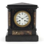 Victorian black slate and marble striking mantel clock, 28cm high : For Further Condition Reports