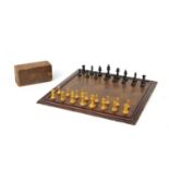 Mostly boxwood and ebony chess pieces, with chess board, the largest piece 7.5cm high : For