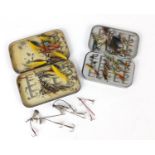 Vintage trout and salmon fishing flies, housed in two tins including Wheatley : For Further