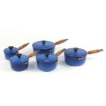 Graduated set of five Cousances cast iron saucepans with lids, the largest 21cm in diameter : For