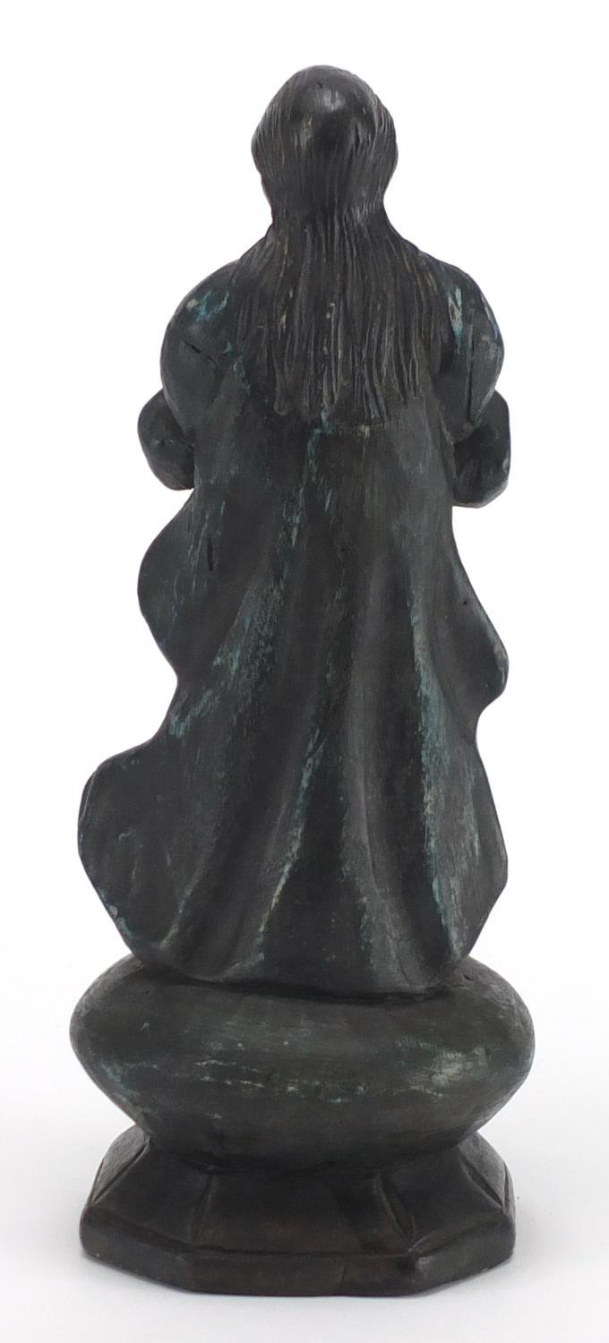 Hand painted carved wood religious figure, 28.5cm high : For Further Condition Reports Please - Image 2 of 3