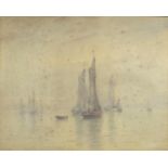 Herbert J Finn - sailing vessels in the fog, maritime watercolour, framed, 63cm x 50cm : For Further