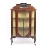 Mahogany breakfront display cabinet with two shelves and cabriole feet, 176cm H x 107cm W x 32cm D :