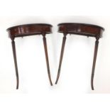 Pair of mahogany demi lune hall tables with fluted legs, 78cm H x 65cm W x 32cm D : For Further