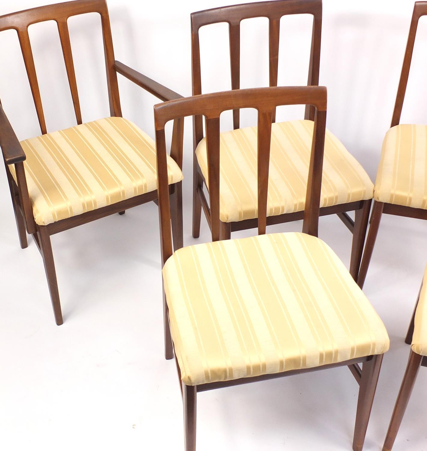 Set of six vintage teak dining chairs including two carvers, possibly Scandinavian, 88cm high : - Image 2 of 4