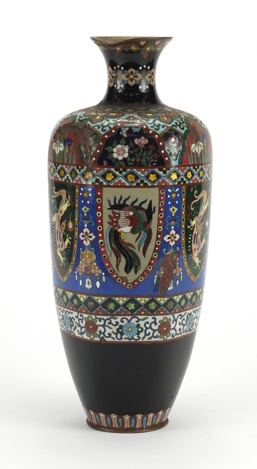 Large Japanese cloisonné vase, decorated with dragons and birds of paradise, 37cm high : For Further