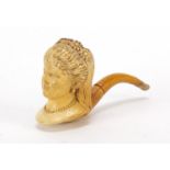 Victorian Meerschaum pipe in the form of Queen Victoria with Bakelite mouth piece, 12cm in