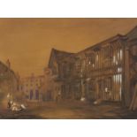 William Burgess of Dover 1869 - Elizabethan village, watercolour with body colour, mounted and
