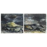 Welsh landscapes, pair of watercolours, bearing a monogram KW, mounted and framed, 25cm x 21.5cm :