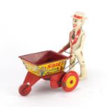 Vintage Sam the Gardener tin plate clock work toy, 18cm high : For Further Condition Reports
