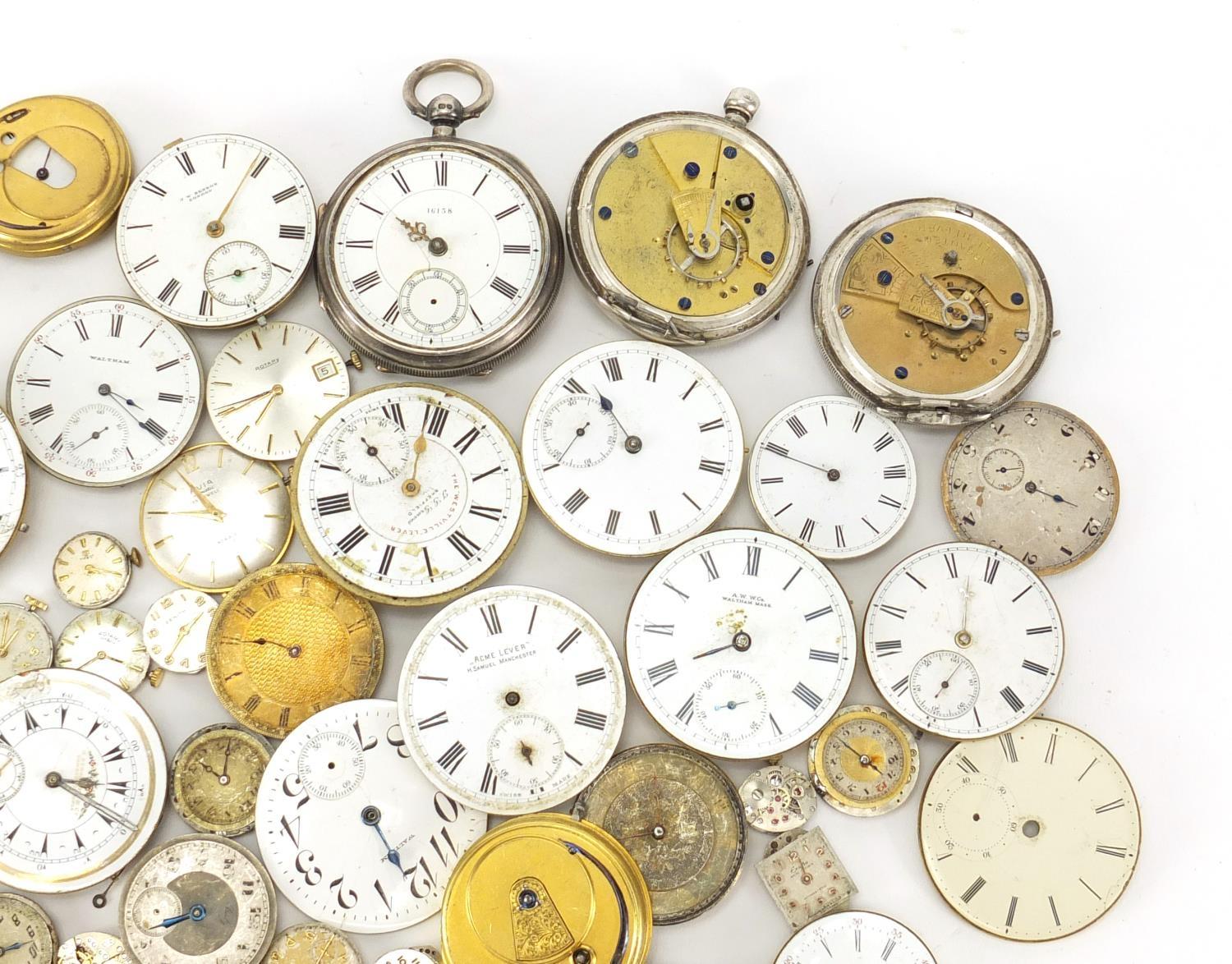 Group of pocket watch and wristwatch movements and silver cases including Waltham, Acme Lever and - Image 3 of 5