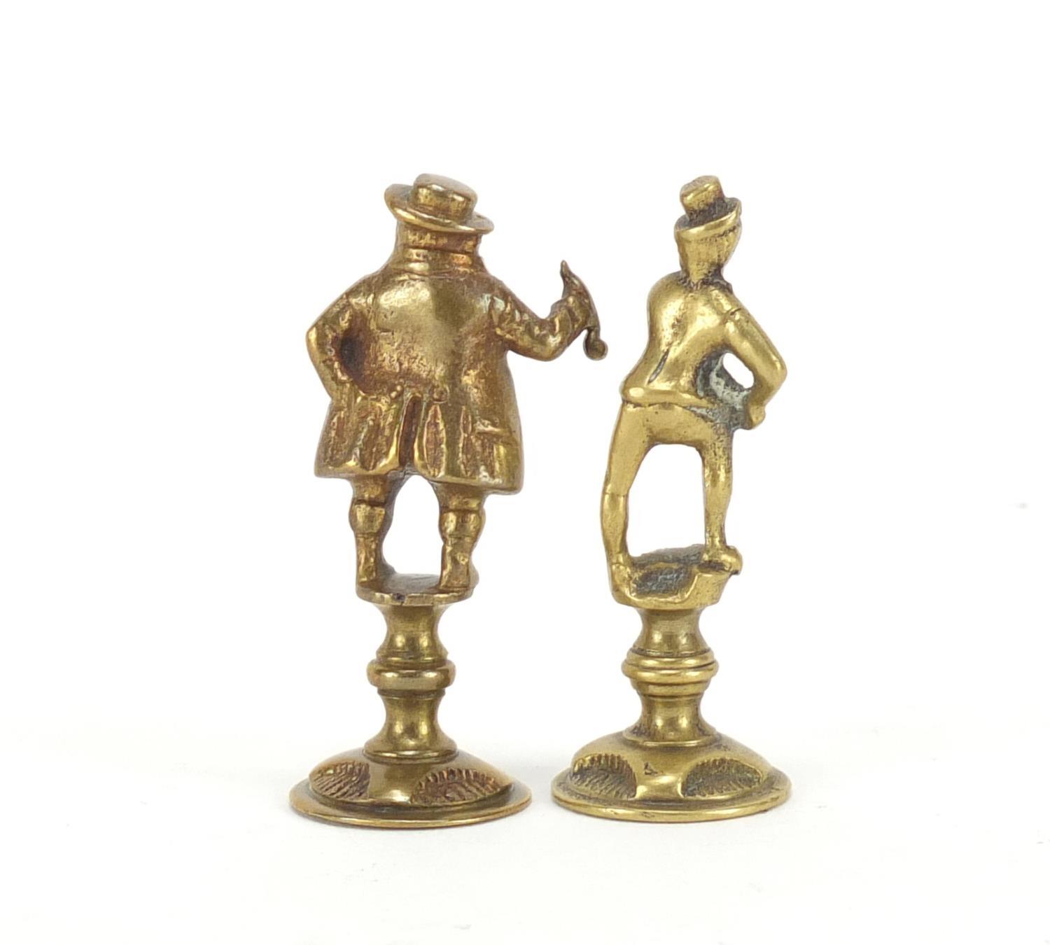 Two Victorian brass pipe tamper's in the form of two gentleman, the largest 5.5cm high : For Further - Image 2 of 3