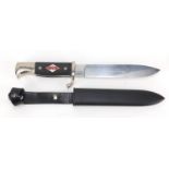 German Military interest Hitler's Youth design dagger with scabbard, 27.5cm in length : For