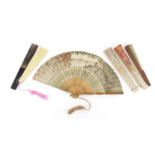 Six Chinese fans some with hand painted decoration : For Further Condition Reports Please visit