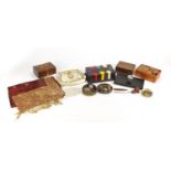 Miscellaneous items including an ebony Tiddly Winks stand, walnut boxes and a silk scarf : For