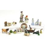 Collectable china including a Beswick Jersey bull, malachite animals, Japanese noritake vase, a Wade