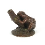 Japanese patinated bronze toad, impressed marks to the base, 3cm high : For Further Condition